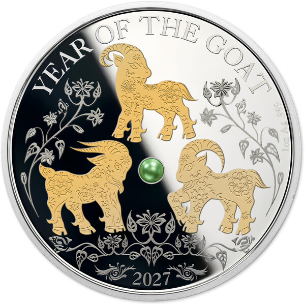 Monnaie YEAR OF THE GOAT With Pearl 1 Oz Argent 5$ Solomon Islands 2026 (PRÉCOMMANDE)