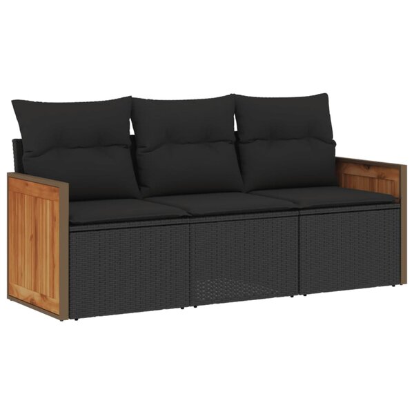 vidaXL Salon de jardin 3 Pièces avec coussins noir résine tressée