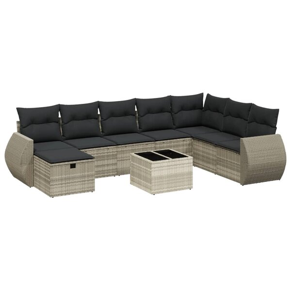 vidaXL Salon de jardin 8 Pièces avec coussins gris clair résine tressée