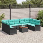 vidaXL Ensemble de canapé de jardin 10 Pièces Noir et turquoise