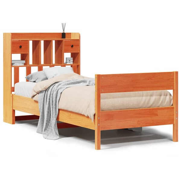 vidaXL Lit bibliothèque sans matelas cire marron 90x200 cm pin massif