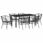 vidaXL Ensemble de salle à manger pour jardin 7 Pièces Noir polyrotin