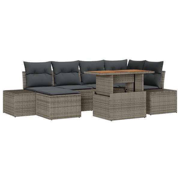 vidaXL Ensemble de salle à manger de jardin de 7 pièces avec coussins Gris Rattan synthétique Acacia