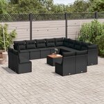 vidaXL Salon de jardin avec coussins 14 Pièces noir résine tressée