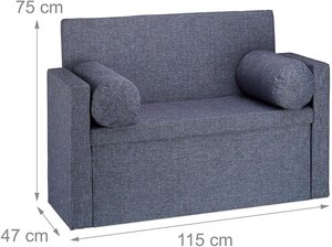 Banc dossier 2 places banquette coffre de rangement pliable assise pratique pliant 115 cm gris 13_0000374