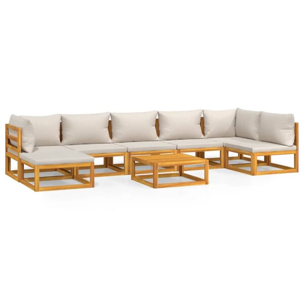 vidaXL Salon de jardin 8 Pièces avec coussins gris clair bois massif