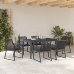 vidaXL Ensemble de Salle à Manger de Jardin de 7 Pièces en Acier Noir et Poly Rattan