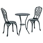 Ensemble de jardin bistro 3 pièces vert en aluminium style fonte