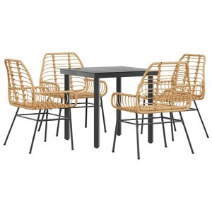vidaXL Ensemble à manger jardin 5Pièces marron poly rotin verre