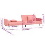 vidaXL Canapé-lit à 2 places avec deux oreillers Rose Velours