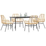 vidaXL Ensemble à manger jardin coussins 5Pièces marron poly rotin verre