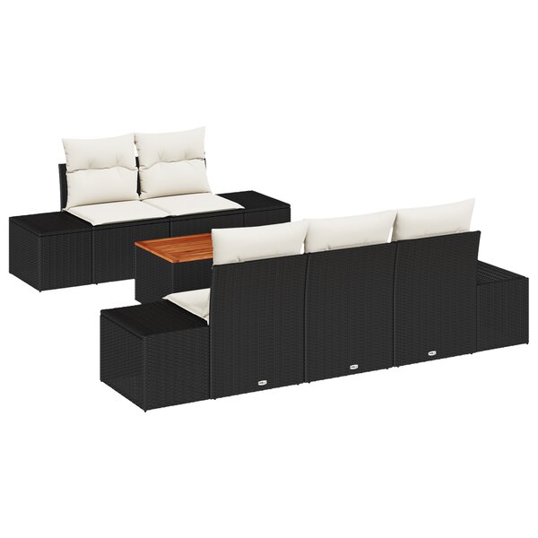 vidaXL Ensemble de Canapés de Jardin 6 Pièces avec Coussins en Noir Poly Rattan