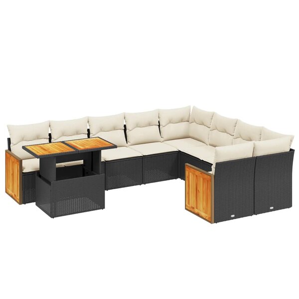 vidaXL Salon de jardin 10 Pièces avec coussins noir résine tressée
