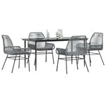 vidaXL Ensemble à manger jardin coussins 5 Pièces gris poly rotin verre