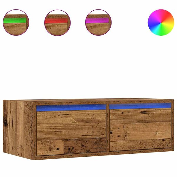 vidaXL Meuble TV avec lumières LED vieux bois 75x35 5x25 cm
