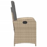 vidaXL Chaise inclinable de jardin coussins mélange beige poly rotin