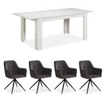 Table repas blanc lavé 160x90 4 chaises gris