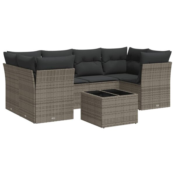 vidaXL Salon de jardin avec coussins 7 Pièces gris résine tressée