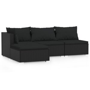 vidaXL Salon de jardin 4 Pièces avec coussins Noir Résine tressée