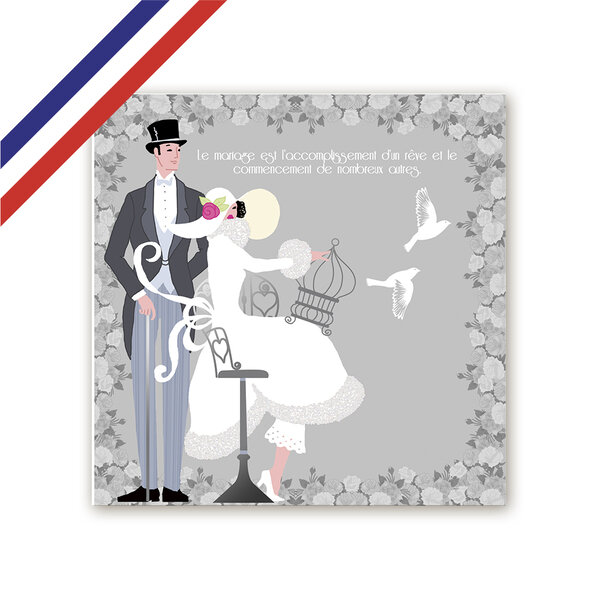 Carte félicitations mariage - mariés et colombes