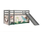 Lit Enfant Surélevé Avec Toboggan + Rideau pour lit en hauteur en 4 parties Dinos