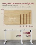 Bureau électrique réglable en hauteur cadre de bureau assis-debout support de table sans plateau de table avec 2 crochets fonction mémoire 3 hauteurs acier blanc 12_0004608