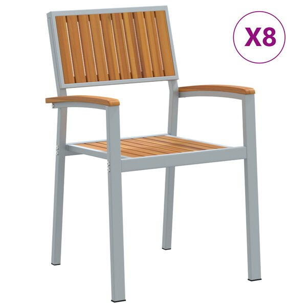 vidaXL Chaises de jardin empilables 8 Pièces en acier gris et bois massif d'acacia