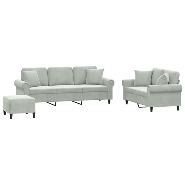 vidaXL Ensemble de canapés 3 Pièces avec coussins gris clair velours