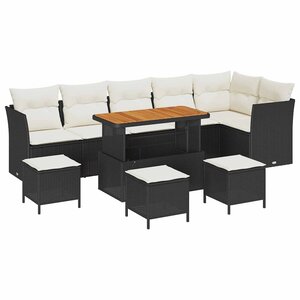 vidaXL Ensemble de canapé de jardin avec coussin 10 Pièces Noir et crème