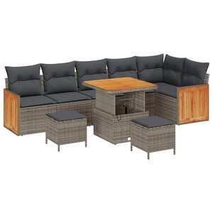 vidaXL Ensemble de canapé de jardin avec coussin 9 Pièces Gris