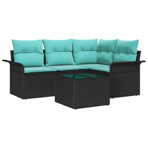 vidaXL Ensemble de canapé de jardin avec coussin 5 Pièces Noir polyrotin