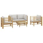 Salon de jardin meuble d'extérieur ensemble de mobilier 5 pièces avec coussins gris clair bambou 02_0016385