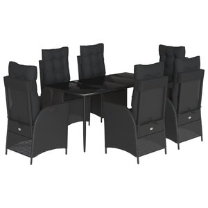 vidaXL Ensemble à manger de jardin coussins 7Pièces Noir Résine tressée