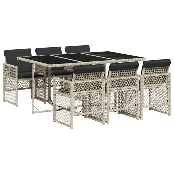 vidaXL Ensemble à manger de jardin et coussins 7 Pièces gris clair rotin