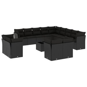 vidaXL Salon de jardin avec coussins 14 Pièces noir résine tressée