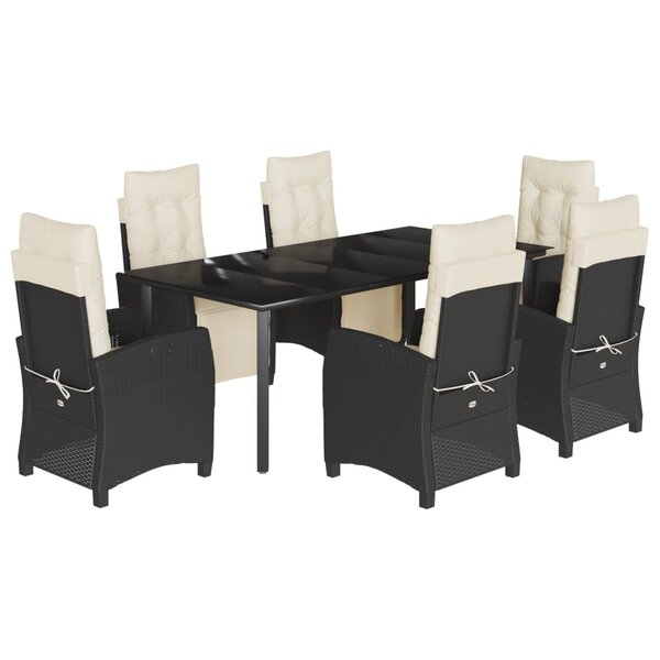 vidaXL Ensemble à manger de jardin coussins 7Pièces Noir Résine tressée