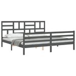 vidaXL Cadre de lit avec tête de lit gris 200x200 cm bois massif