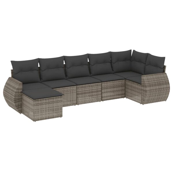 vidaXL Salon de jardin avec coussins 7 Pièces gris résine tressée