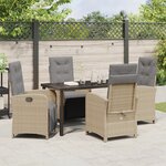 Set de salle à manger jardin de 5 pièces avec coussins en rotin poly beige
