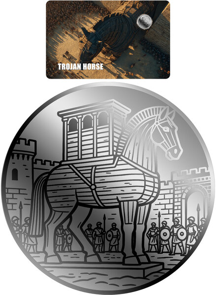Monnaie TROJAN HORSE 1/500 Oz Platine 25$ Liberia 2026 (PRÉCOMMANDE)