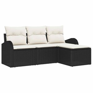 vidaXL Ensemble de Canapés avec coussin 4 Pièces Noir et Blanc polyrotin
