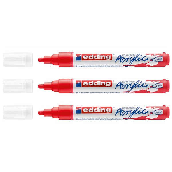 Marqueur Acrylique 5100 Rouge Trafic Pointe Moyenne 2-3 mm x 3 EDDING