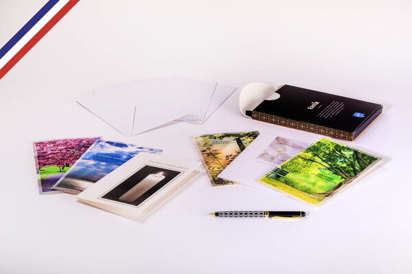 Boîte de 6 cartes doubles condoléances créées et imprimées en france avec 6 enveloppes sur papier pefc