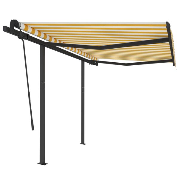 vidaXL Auvent rétractable automatique et poteaux 3 5x2 5 m Jaune blanc