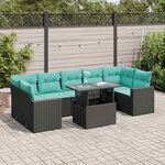 vidaXL Salon de jardin avec coussins 8 Pièces noir résine tressée acacia