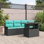 vidaXL Ensemble de canapé de jardin avec coussin 5 Pièces Noir Poly rotin