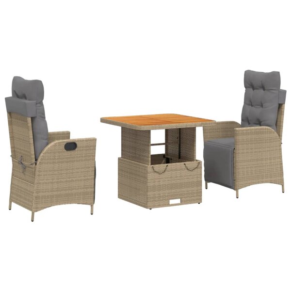 vidaXL Ensemble à manger de jardin et coussins 3 Pièces Beige poly rotin