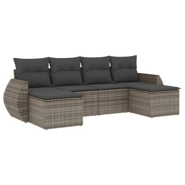 vidaXL Salon de jardin 6 Pièces avec coussins gris résine tressée