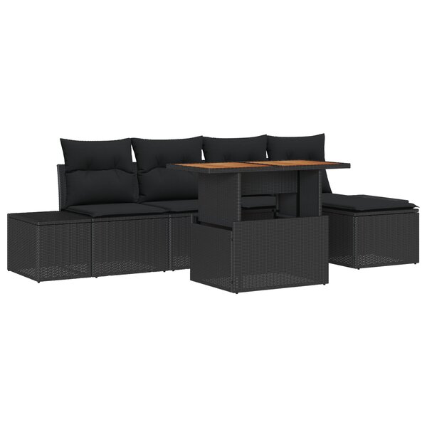 vidaXL Ensemble de salle à manger de jardin de 6 pièces avec coussins en poly rattan noir