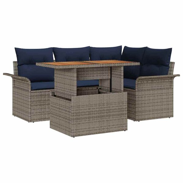 vidaXL Ensemble de canapé de jardin 5 Pièces Gris Poly rotin